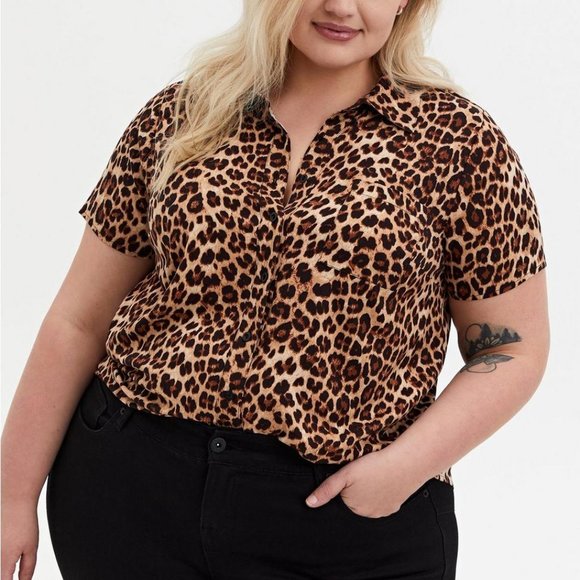 Torrid Leopard Print Button Down Shirt - Picture 2 of 16